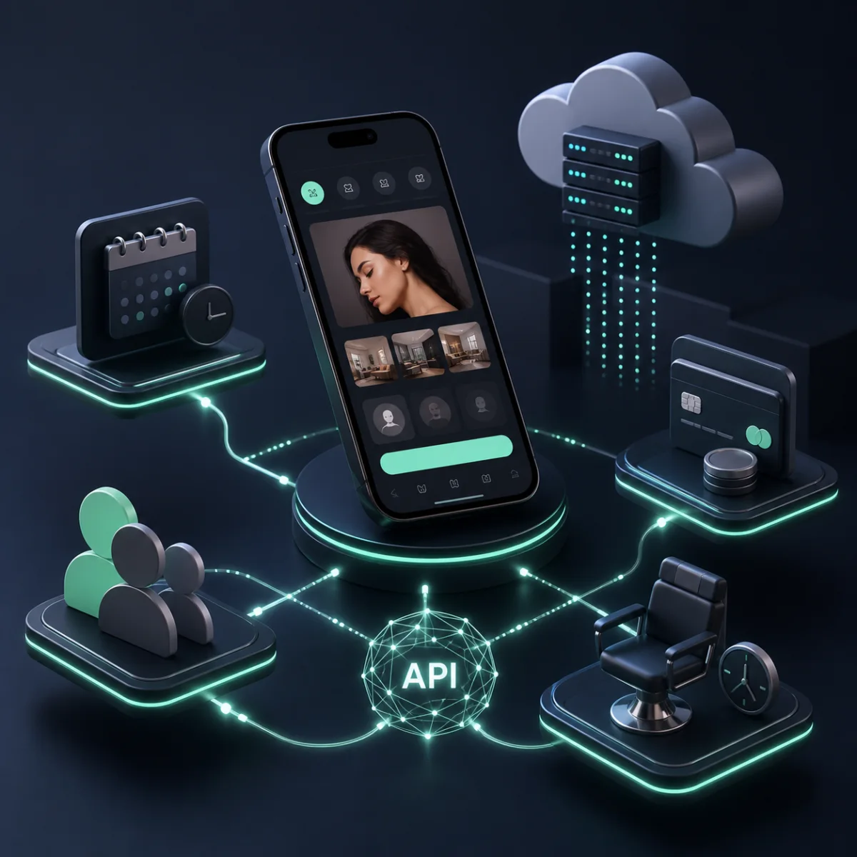 Illustration af bookingapp og skalerbar API-platform